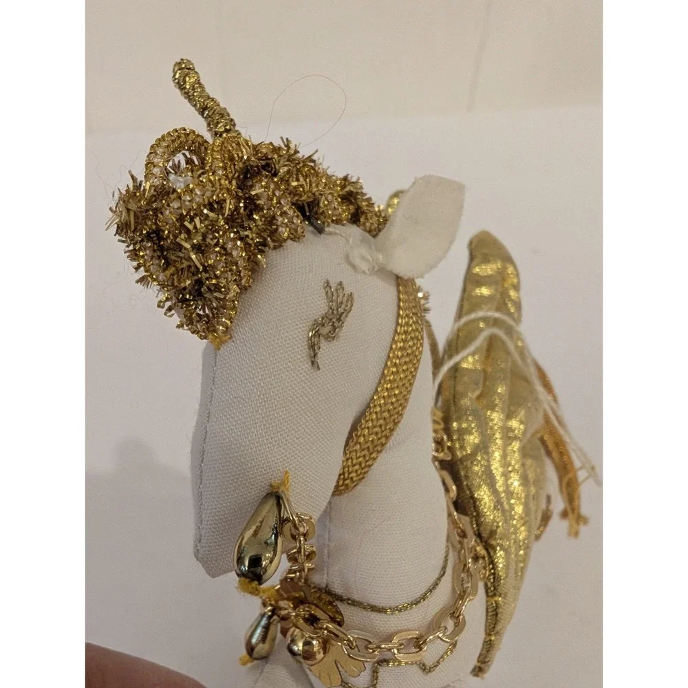 Flying Unicorn Pegasus Christmas Ornament Plush White Gold 6